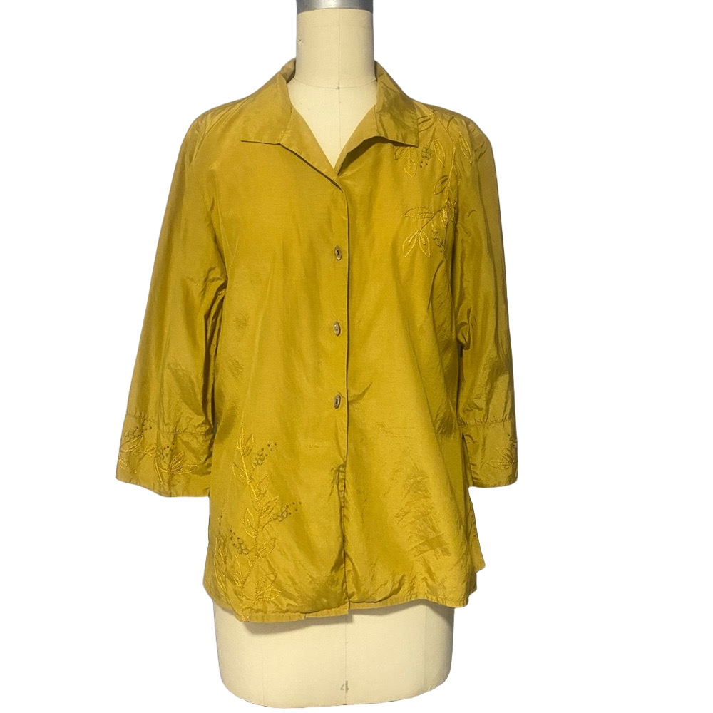 Susan Bristol Vintage Embroidered Tunic Top Medium Dark Tan
